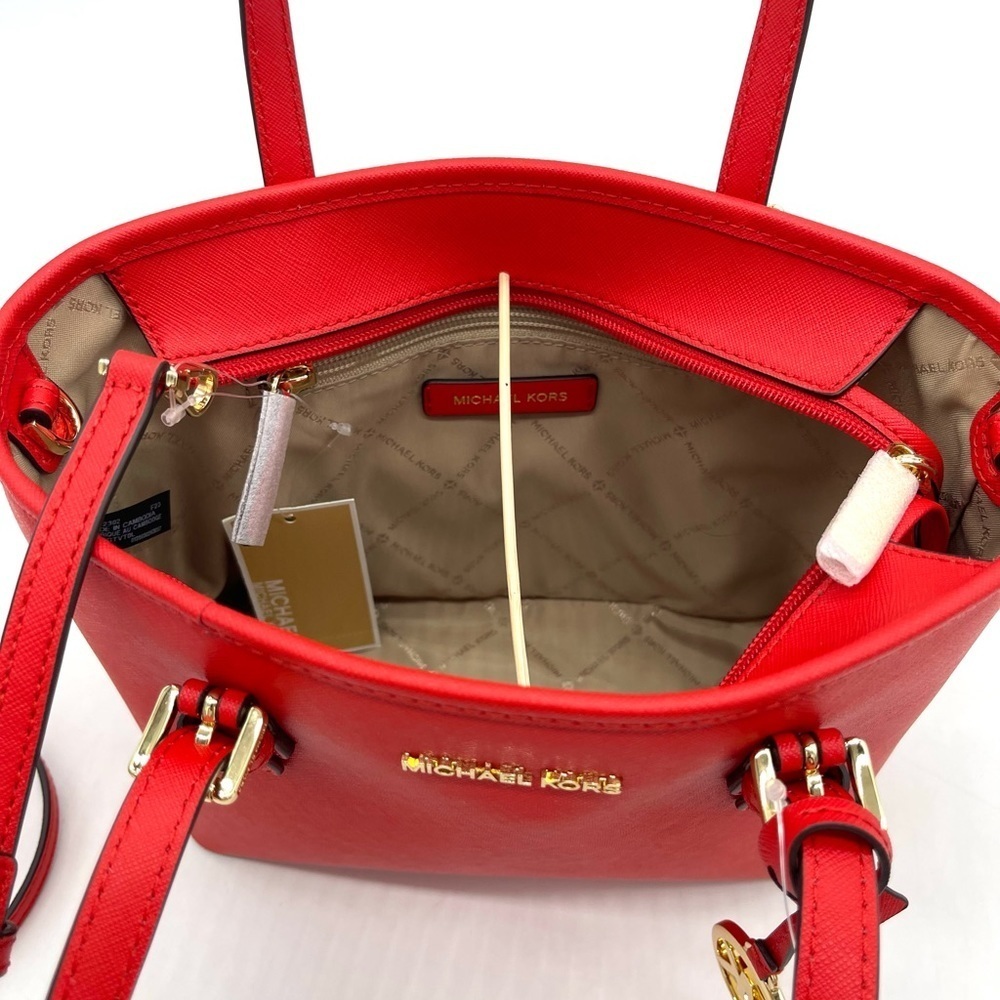 Michael Kors Extra Small To Zip Tote Bag Red/Gold - Picture 6 of 7